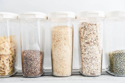 Food in containers in pantry