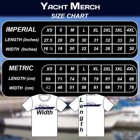 Yacht Merch Sizing chart for Bella and Canvas 3001