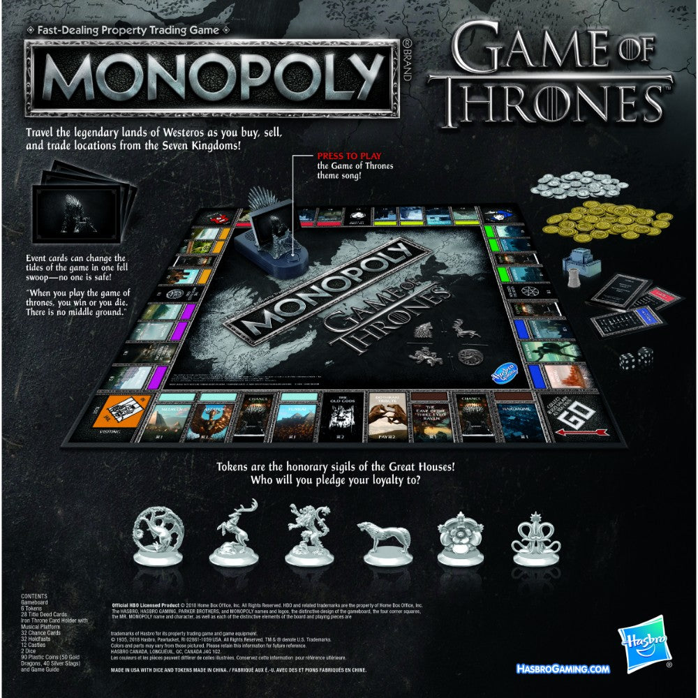 Game Of Thrones Monopoly From Hasbro Hbo Shop