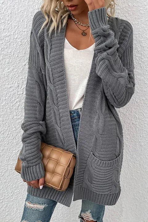 Grey Open Front Knit Cardigan The Magnolia Cottage Boutique