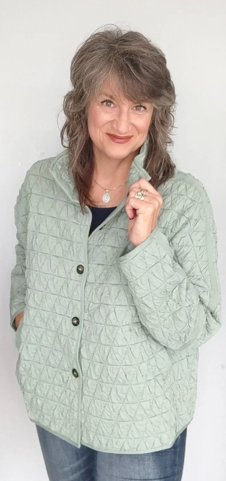 Quilted Winter Jacket in Sage The Magnolia Cottage Boutique