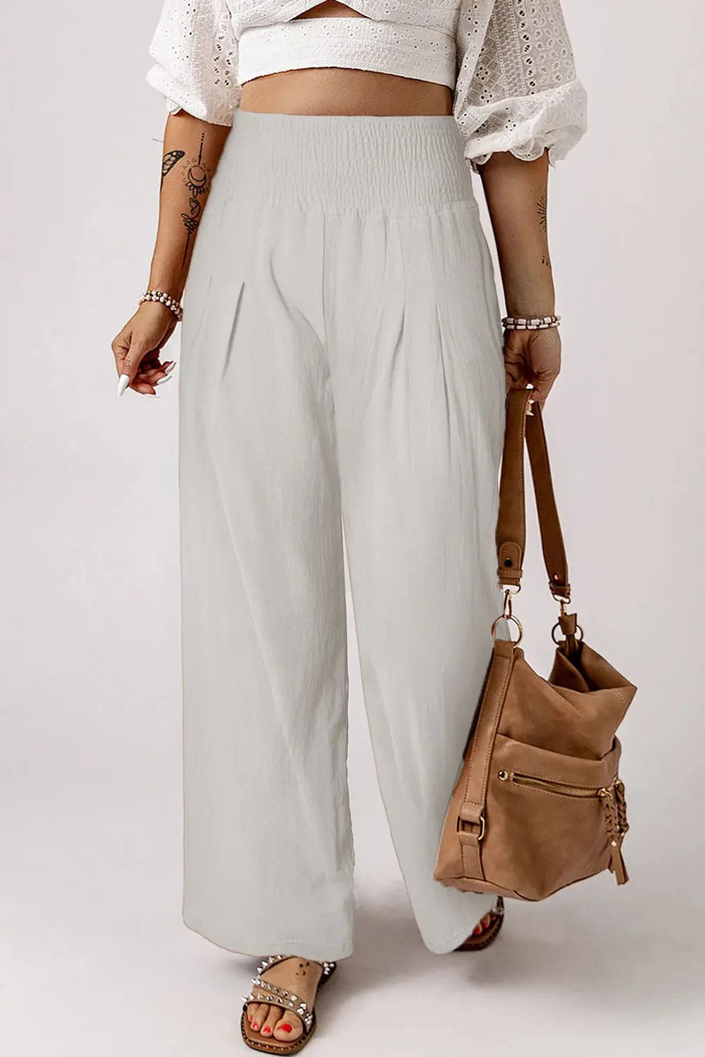 Smocked High Waist Wide Leg Pants Trendsi