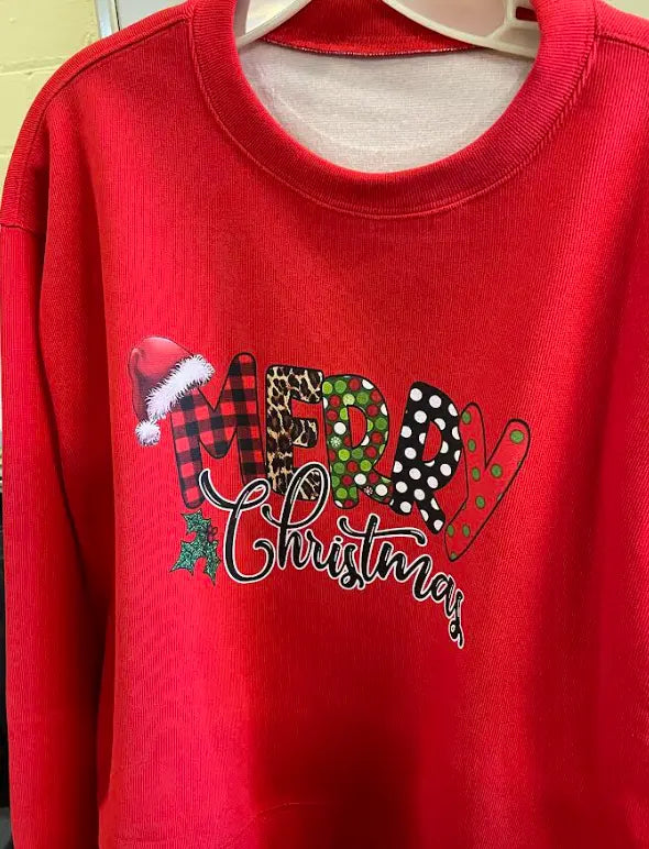 Red Merry Christmas Sweatshirt with Hat The Magnolia Cottage Boutique