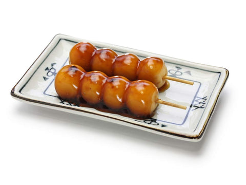 Mitarashi Dango made with Rainbow Bees Lehua Blossom Honey. Organic raw honey from Hawaii make this a unique treat