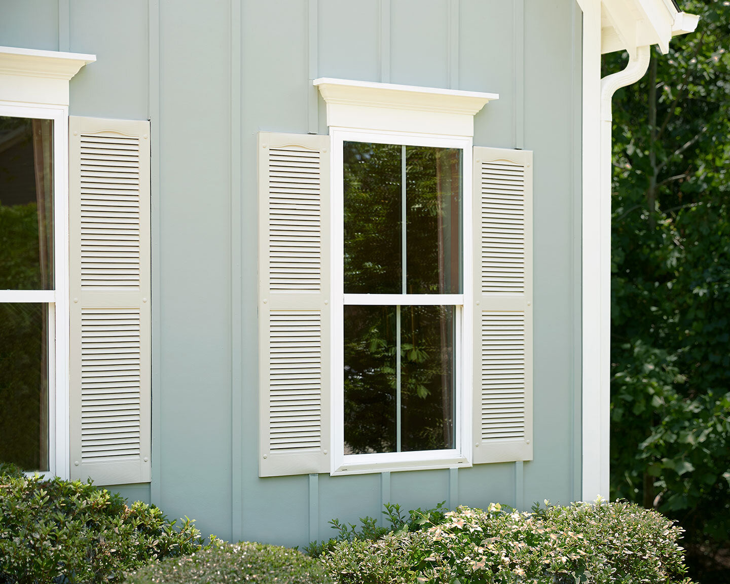 One more exterior paint idea: refresh your curb appeal by painting your shutters. These shutters are painted with Clare exterior paint in No Filter colorway. 