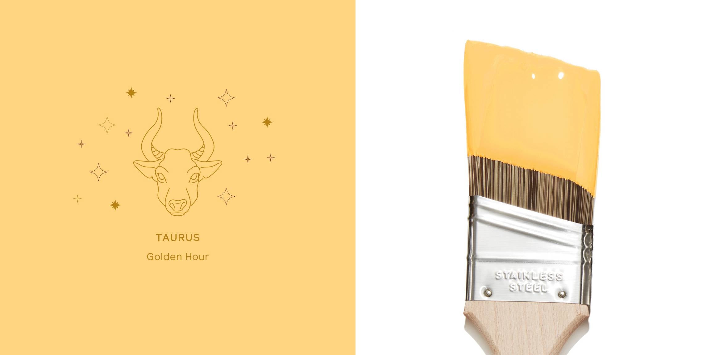 Get your 2024 horoscope and find the perfect paint colors for your zodiac. For Taurus, it's Golden Hour — a yellow paint color from Clare.