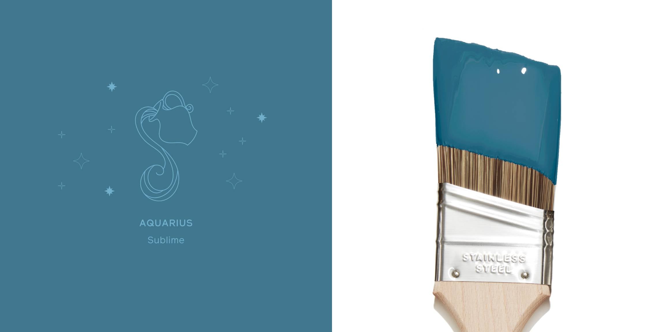 Get your 2024 horoscope and find the perfect paint colors for your zodiac. For Aquarius, it's Sublime — a blue paint color from Clare.