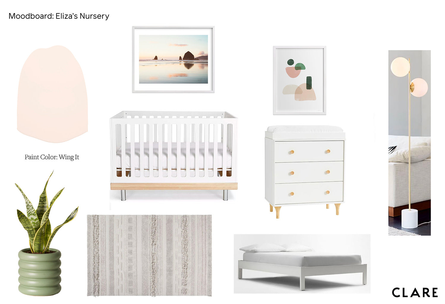 See the before and after photos of Eliza Blank's nursery makeover, painted in Clare's subtle pink Wing It.