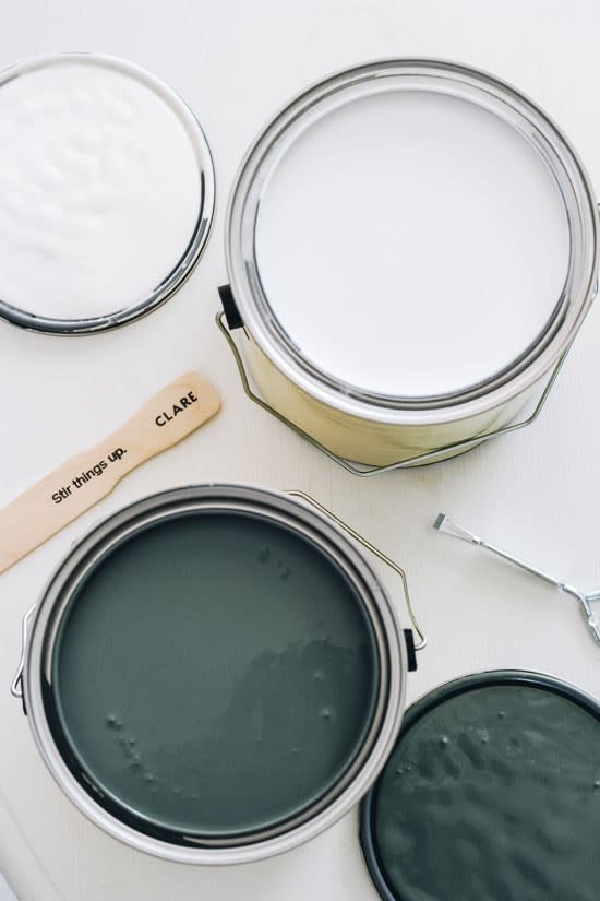 Clare Paint Colors - Current Mood and Whipped. Opened paint cans with Wet Paint. 