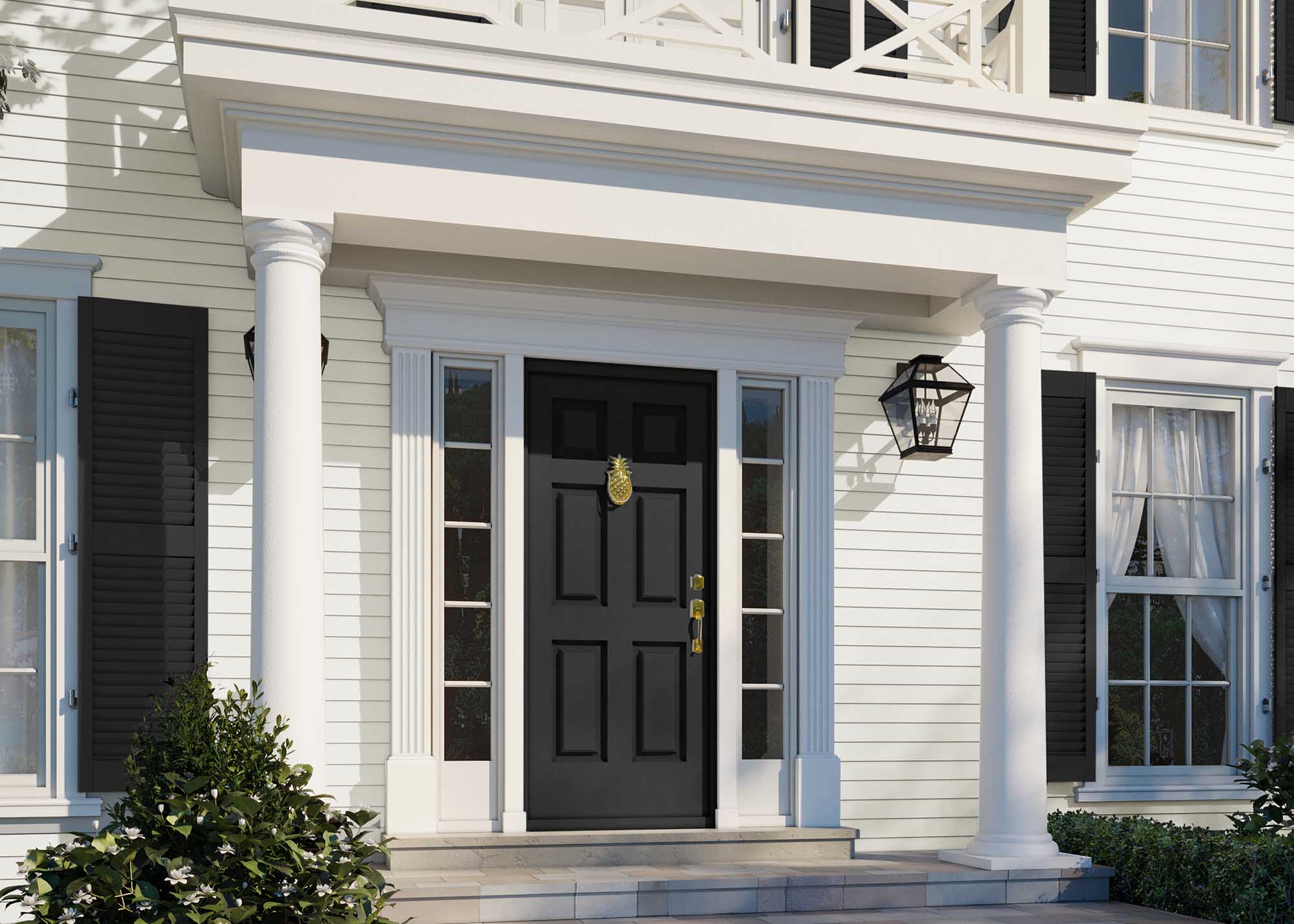 Looking for front door paint colors? Try out Clare’s Exterior Paint in Blackish, it brings the perfect contrast to any home’s facade. 