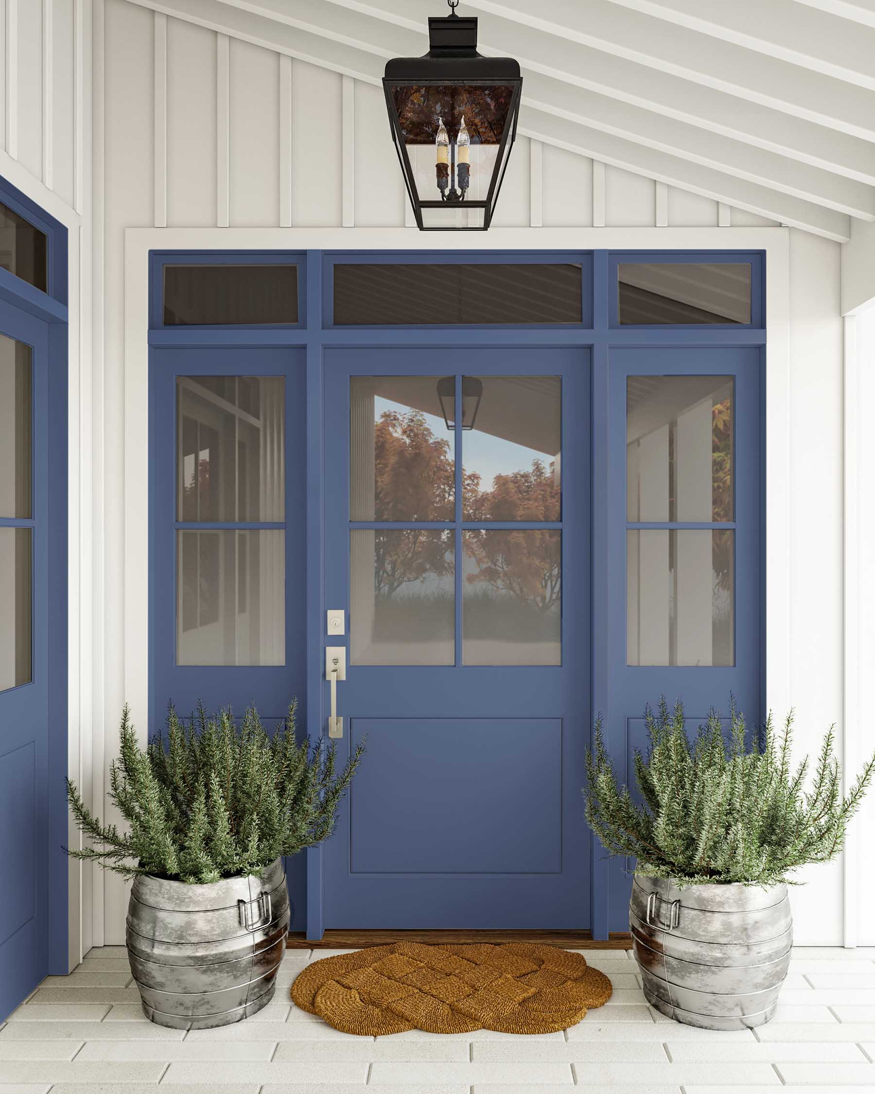 Looking for calming front door paint colors? Take a look at this front door painted in Clare’s Blue’d Up Exterior Paint, it brings some zen to your facade. 