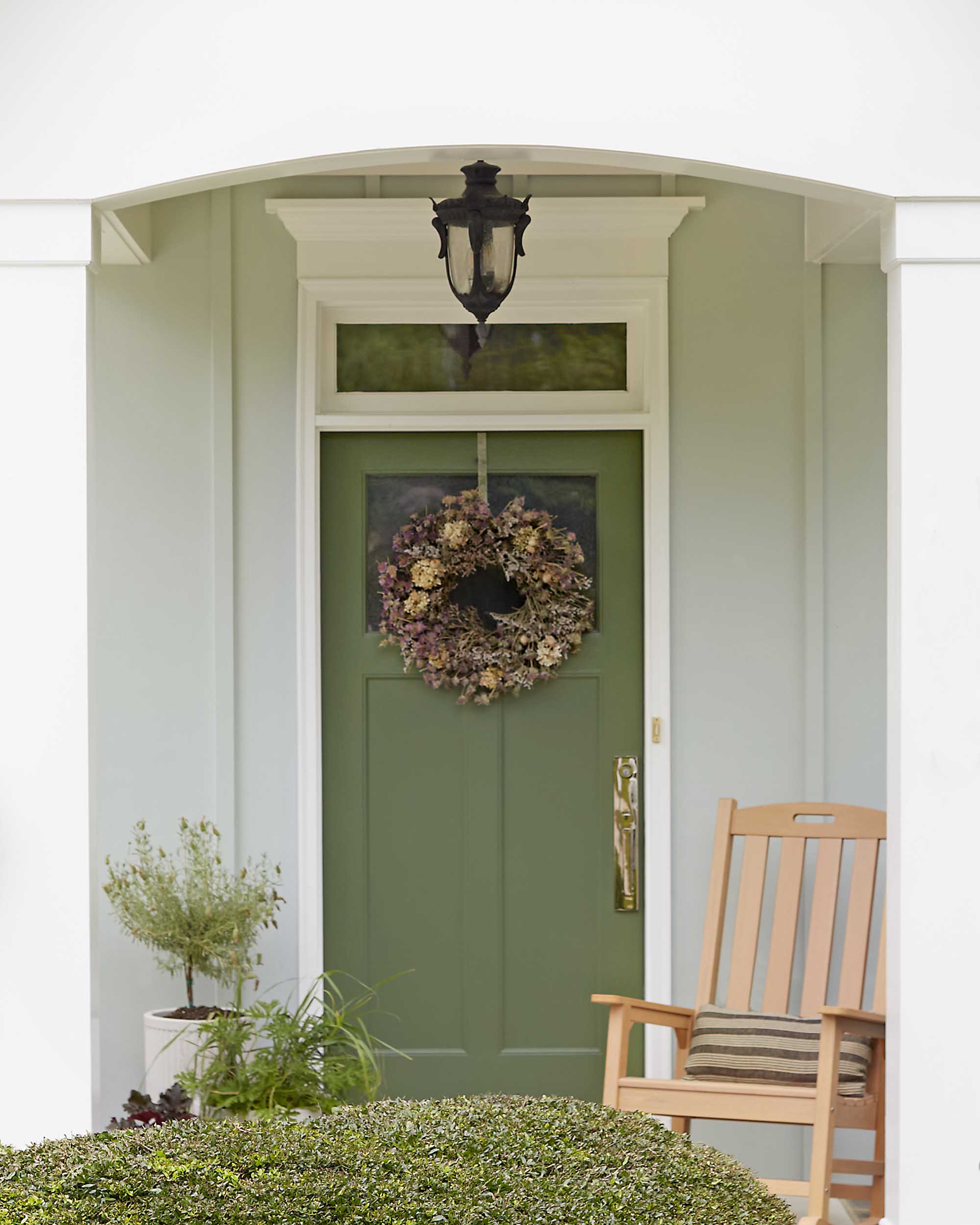 Looking for front door paint colors? Checkout this front door painted in Clare’s Daily Greens Exterior Paint, it’s the perfect neutral for outdoor spaces. 
