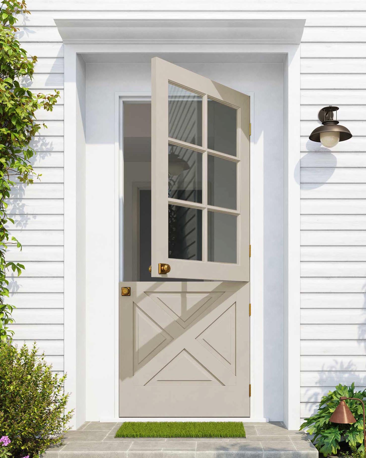 Looking for neutral front door paint colors? Take a look at this front door painted in Clare’s Flaitron Exterior Paint, the perfect shade for minimalists.