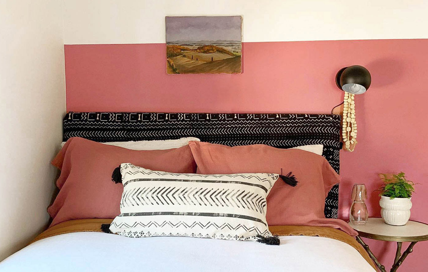 How to create a welcoming guest room for houseguests, featuring pink paint color Pink Sky by Clare.