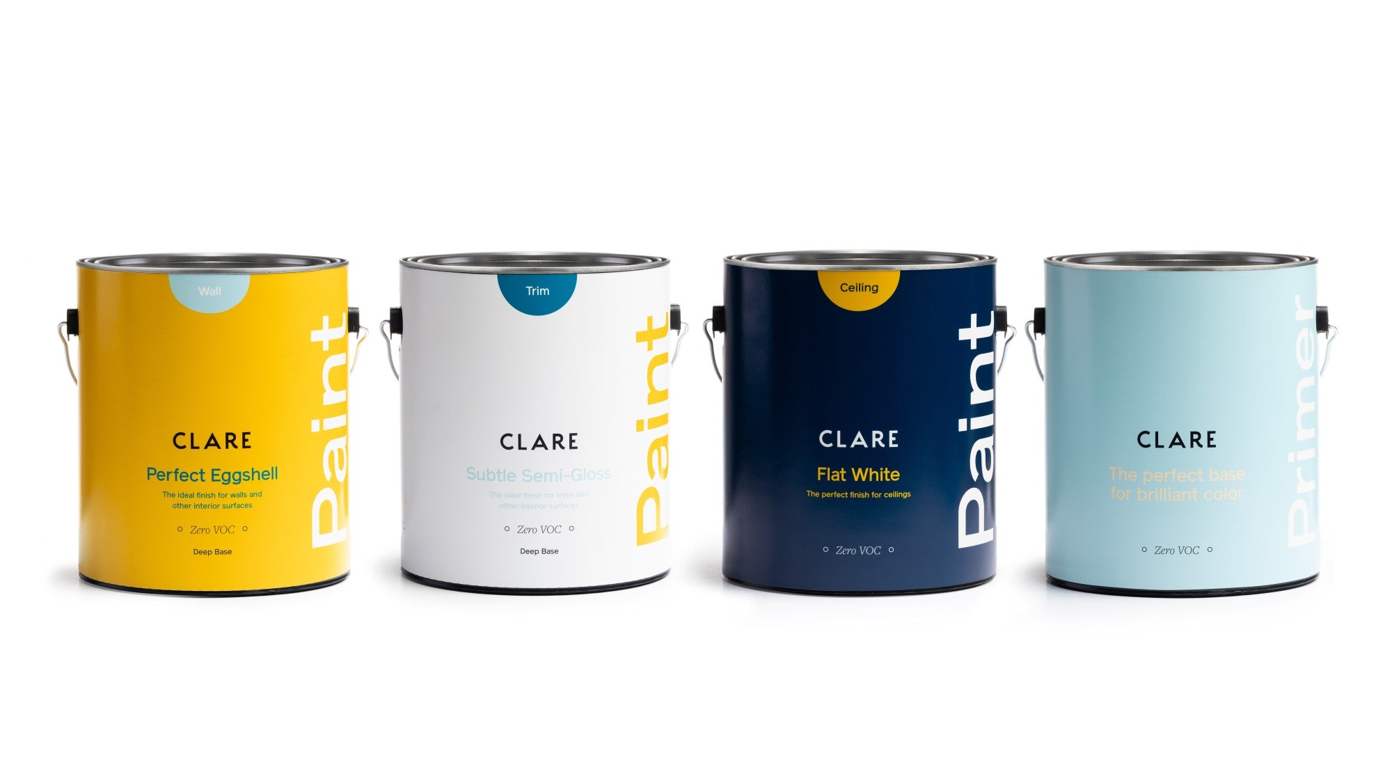 Clare paint cans. Modern paint packaging. Premium paint is the key to a flawless paint job