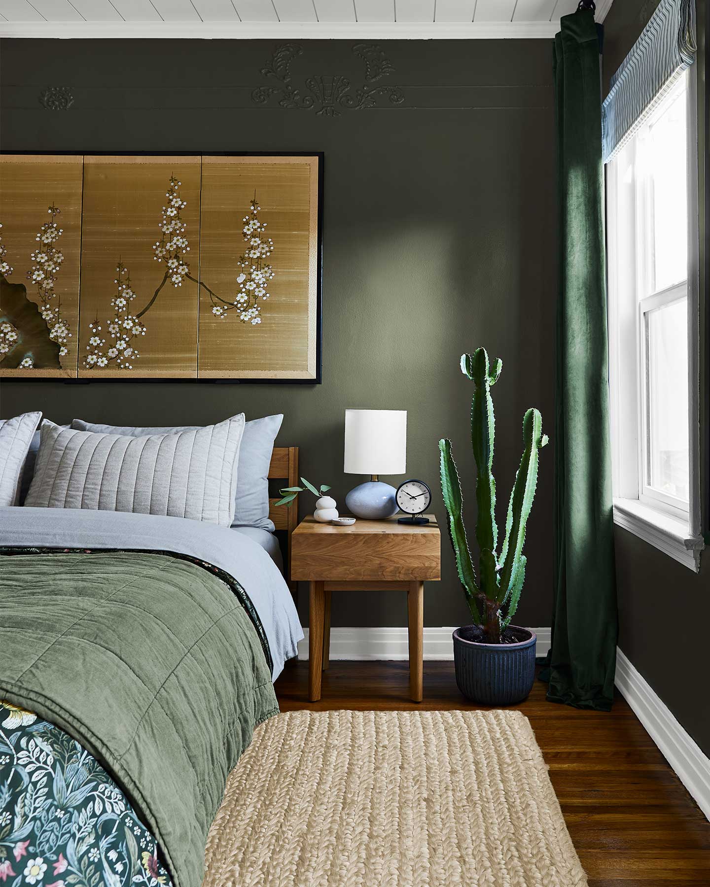 Field Trip, a deep forest green, is one of our favorite bedroom paint colors.