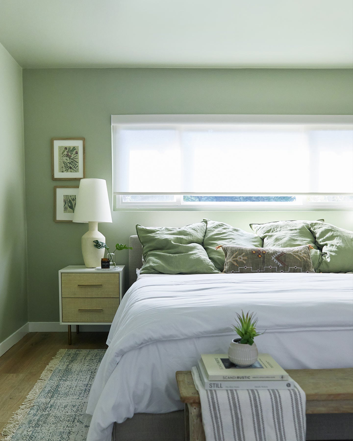 Soothing greens, like Dirty Martini, make great bedroom paint colors.