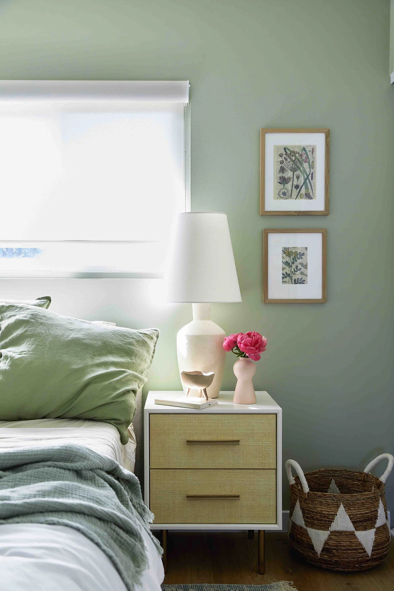 Bedroom featuring Dirty Martini, a green paint color by Clare