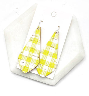 Yellow Gingham The Em Cork Bonded to Leather Earrings
