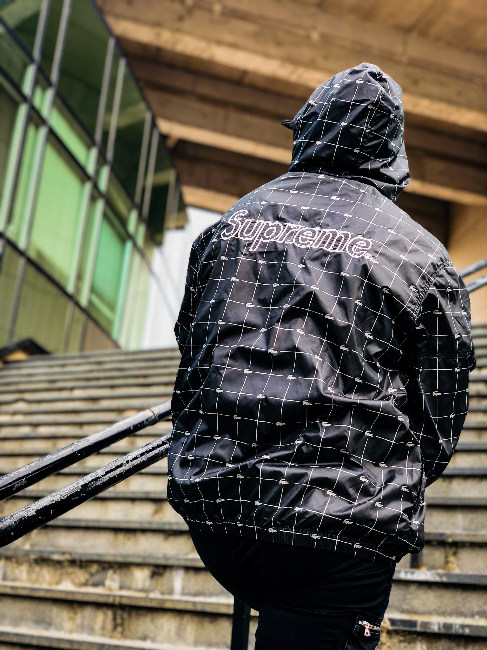 supreme lacoste reflective grid nylon anorak black