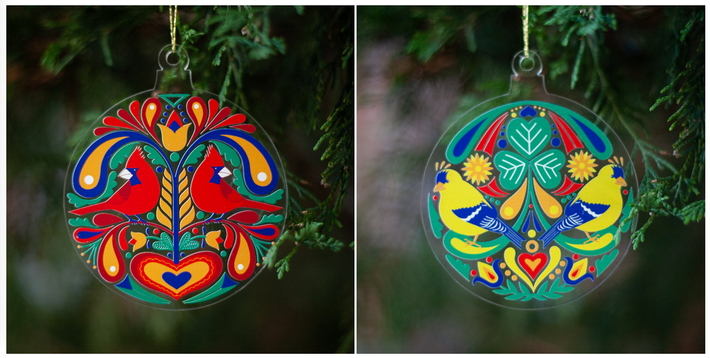 folk art bird christmas ornaments