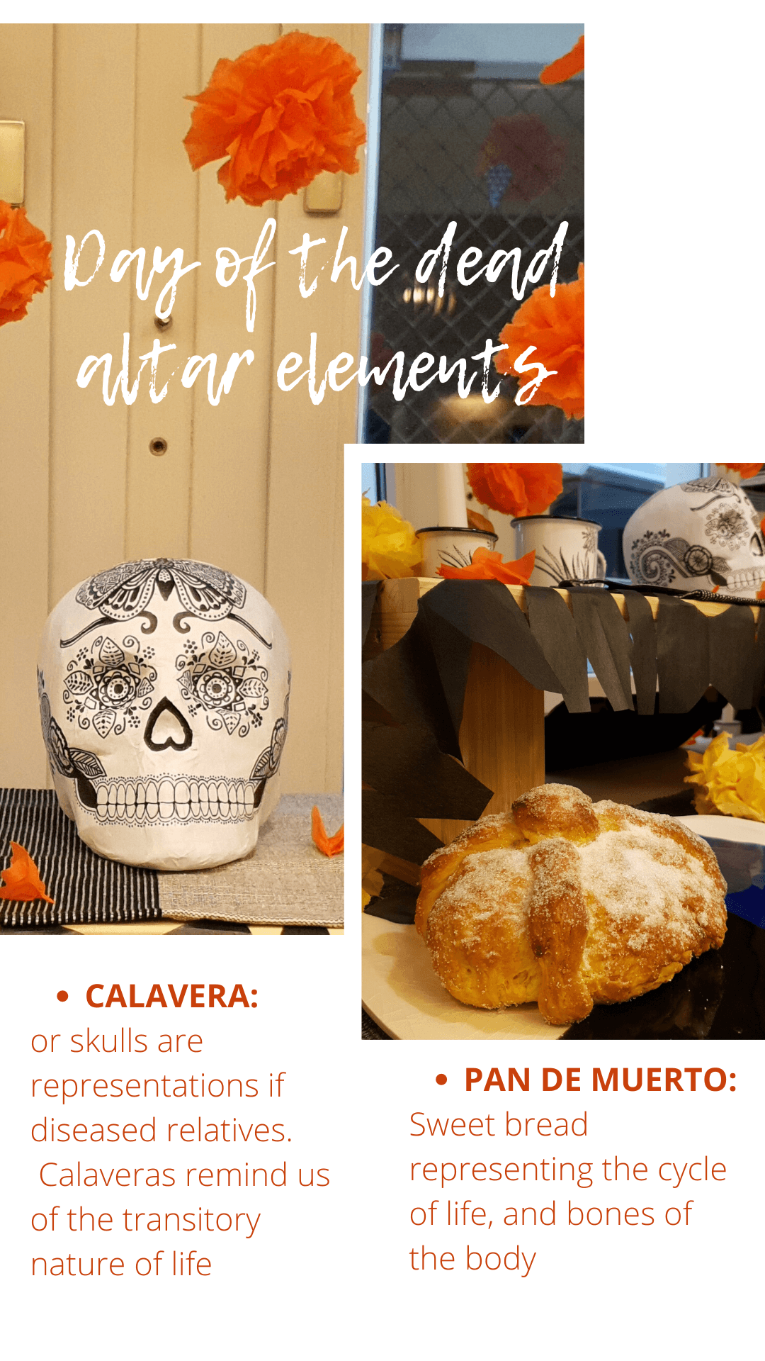Day of the dead altar elements, calavera, pan de muerto