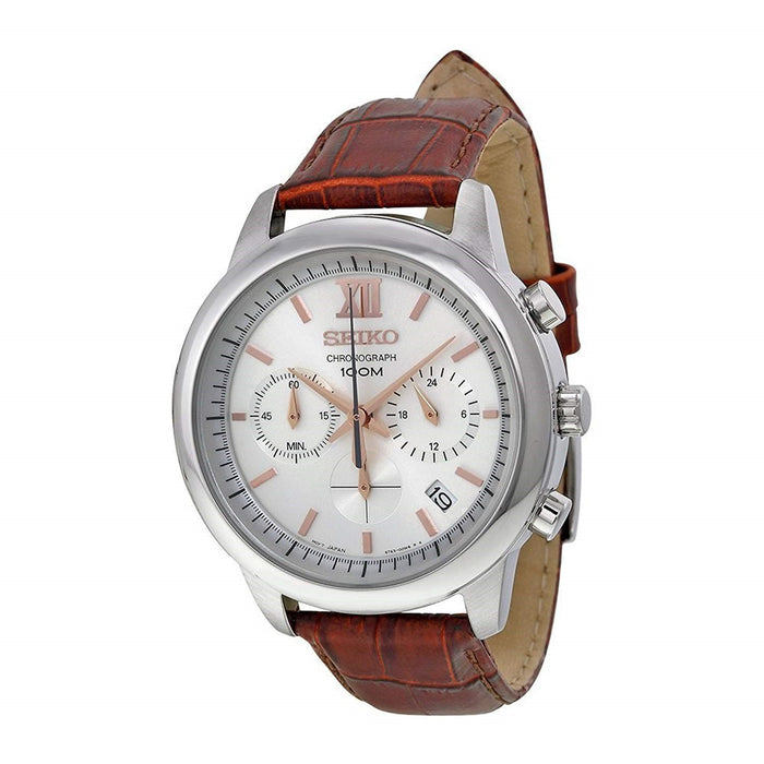 Seiko Chronograph Quartz Chronograph Brown Leather Watch SSB143 —  