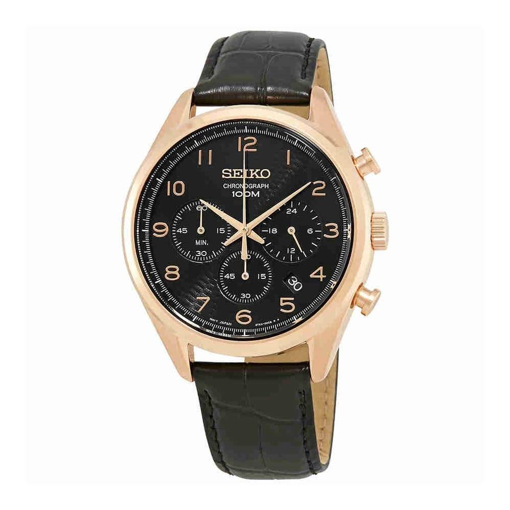 Seiko Chronograph Quartz Chronograph Black Leather Watch SSB296 —  