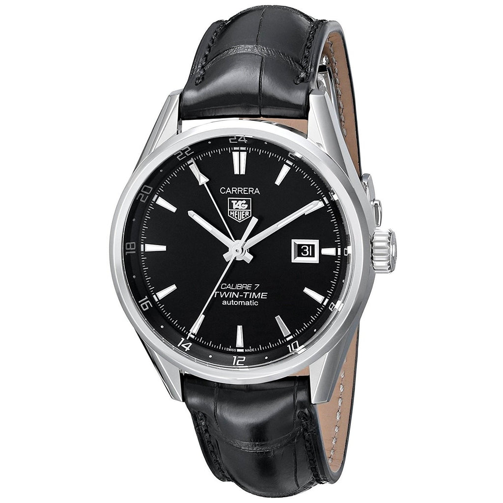 Tag Heuer Carrera Twin Time Automatic Automatic Black Leather Watch WA —  