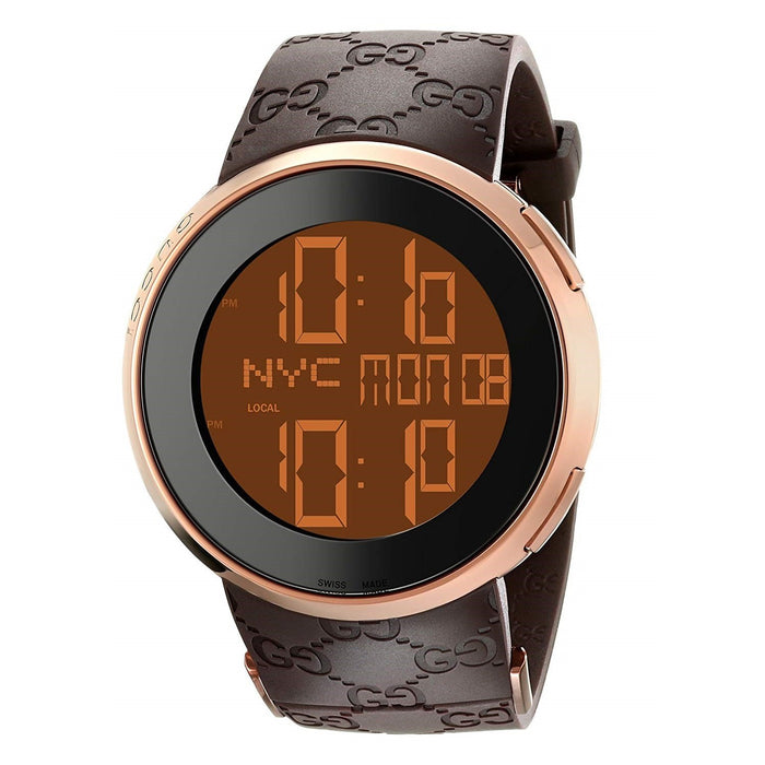 Gucci 114 I-Gucci Quartz Digital Brown Rubber Watch YA114209 — 