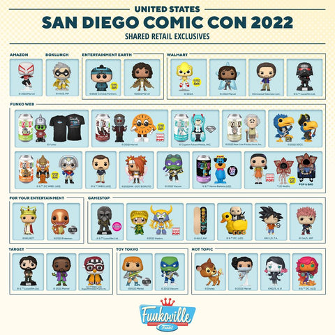 Shared retailer list Funko SDCC 2022