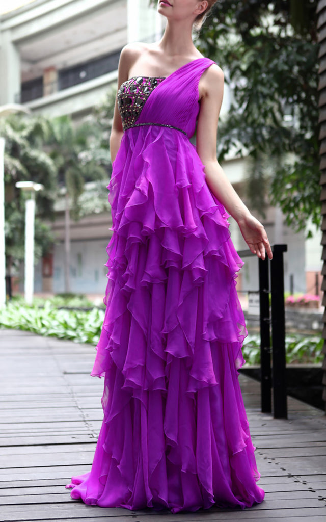 Purple Embellished Evening Dress with Ruffles (30538) - weddingdress ...