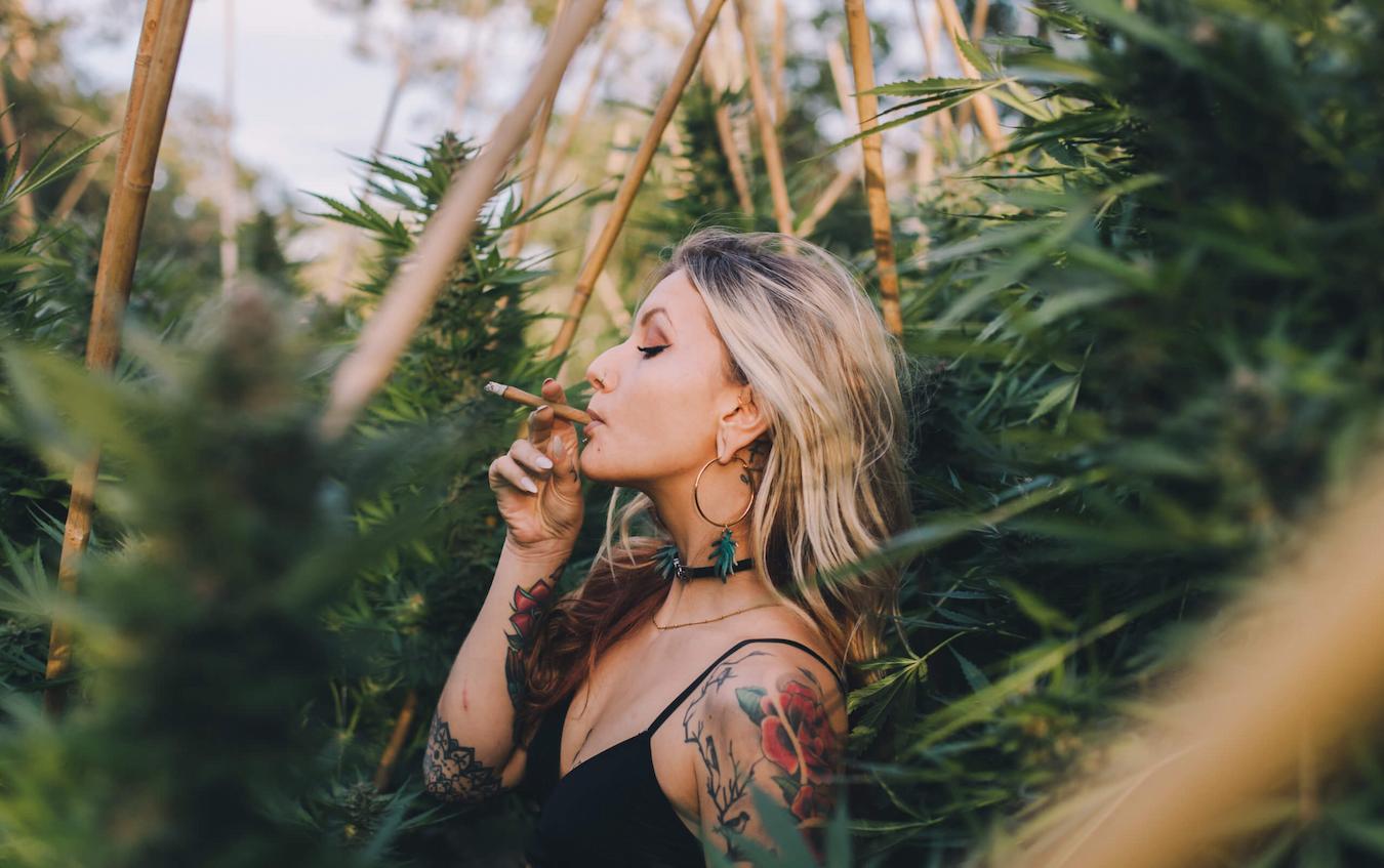 girl smoking a joint in a field of cannabis commonly reported nervous system residual solvents cannabinoids delta 8 other edibles delta 9 cannabinoids