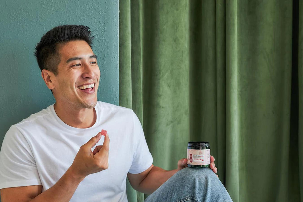 man laughing while holding a cannabis gummy weed edible effects cannabis plant legal cannabis market anti inflammatory properties consuming edibles depend consumption methods chronic pain certain strains therapeutic benefits body high