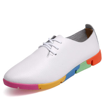 white shoes with colorful bottom
