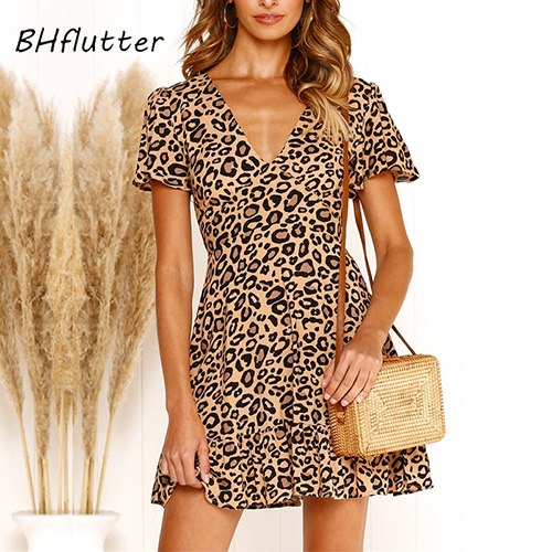 V Neck Leopard Print Dress Outlet Sale ...