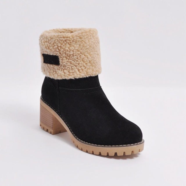 women warm square heels snow boots