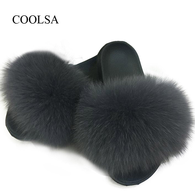 ladies black fluffy slippers