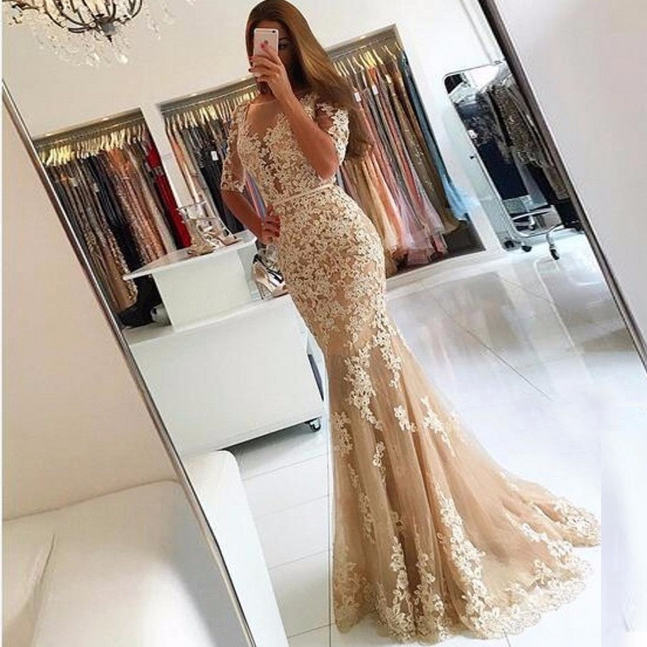 champagne color evening dress