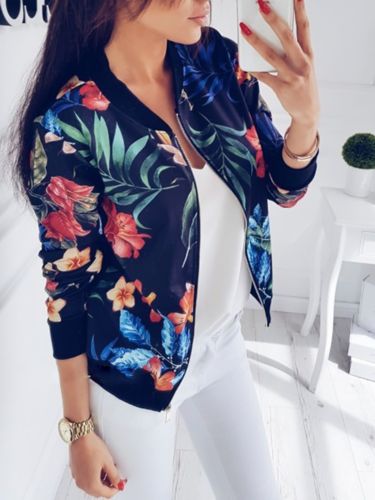 Fashion Women Floral Zipper Long Sleeve 