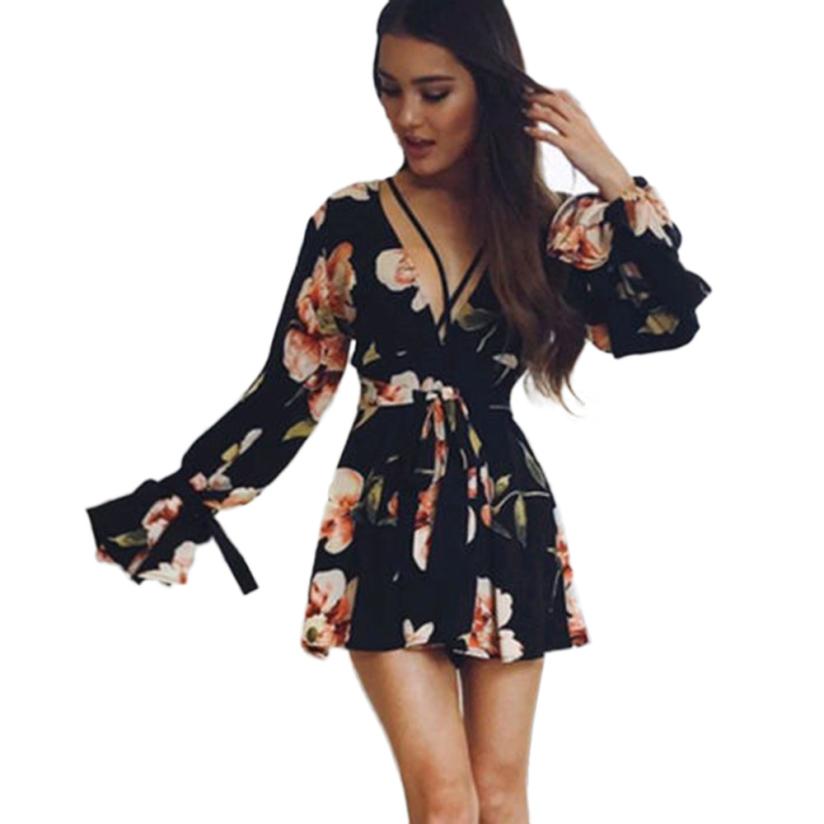 long sleeve floral dress short