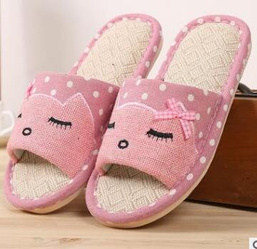 Flax Funny Adult Slippers Women House Shoes Indoor Pantufas Cute Bedroom Slippers Home Lovers