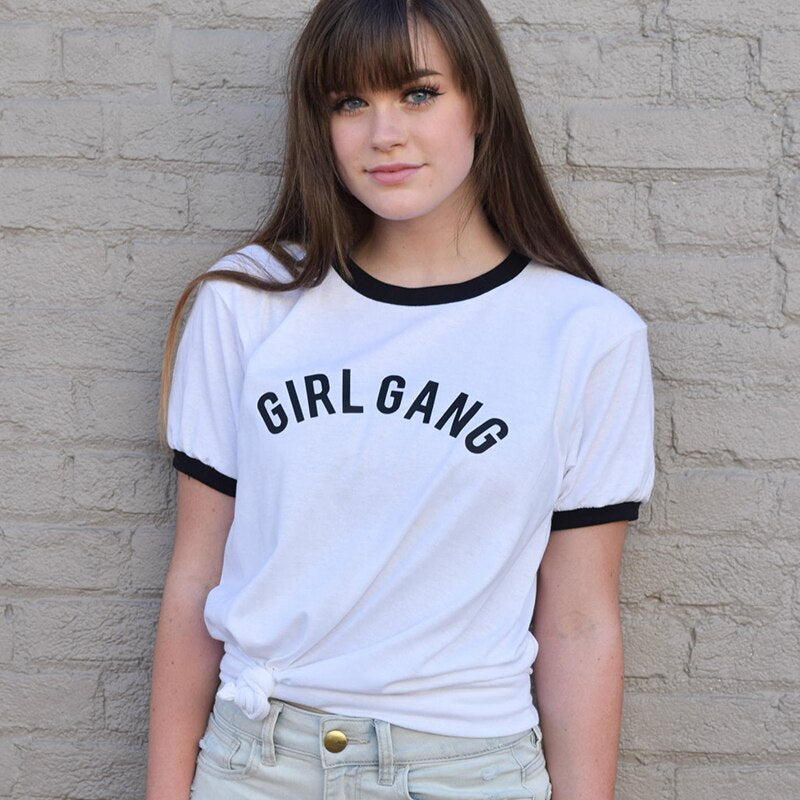 Girl Gang Tumblr T Shirt Women Ringer Tee Hipster Grunge Letter