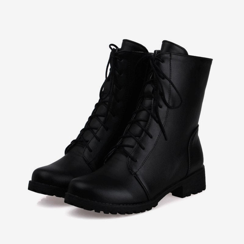 black lace up boots with small heel