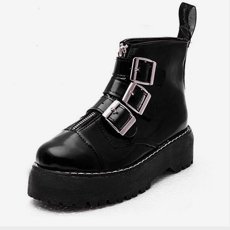 black flat platform boots