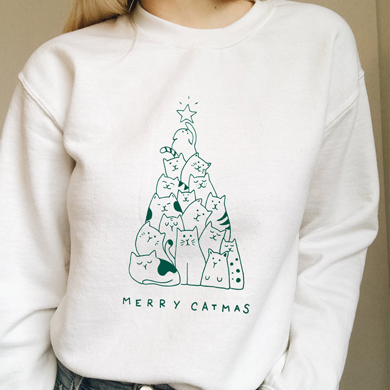 cat christmas tree sweatshirt