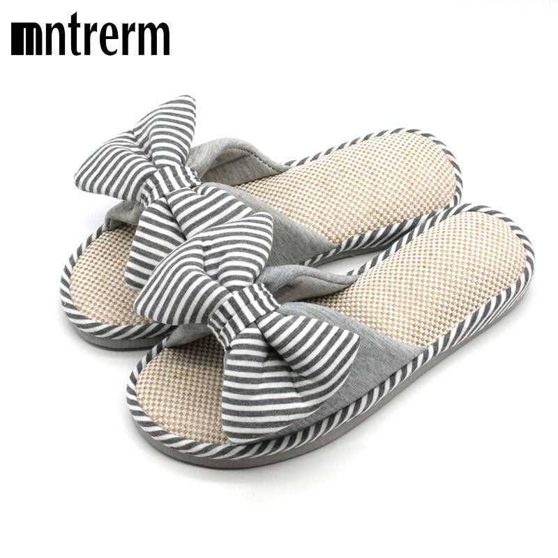 Mntrerm Hot Sale Spring And Autumn Bow House Slippers Women S Indoor Shoes Fashion Flax Home