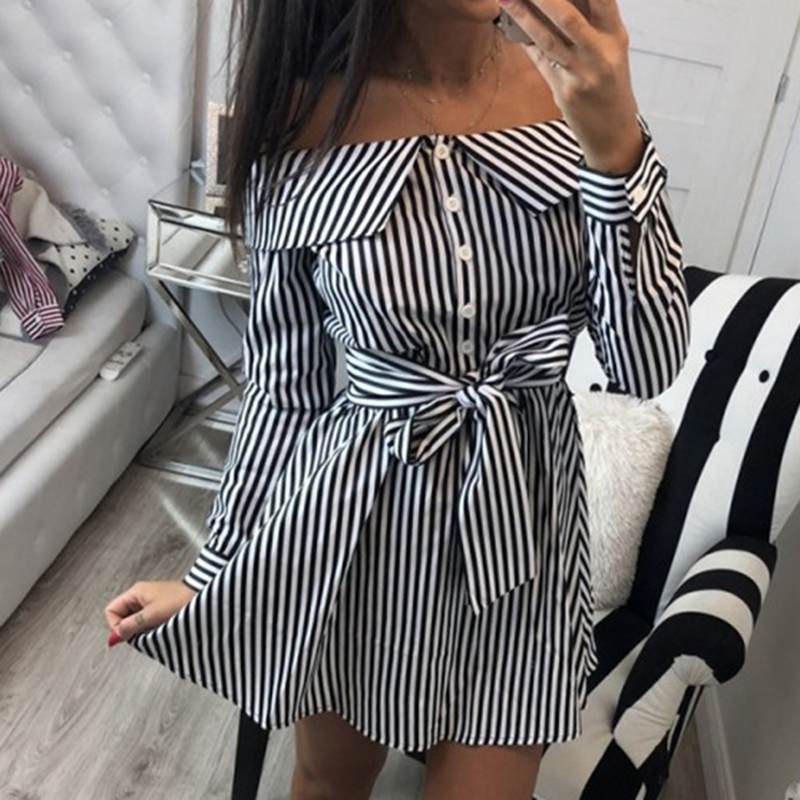 black off the shoulder button up dress