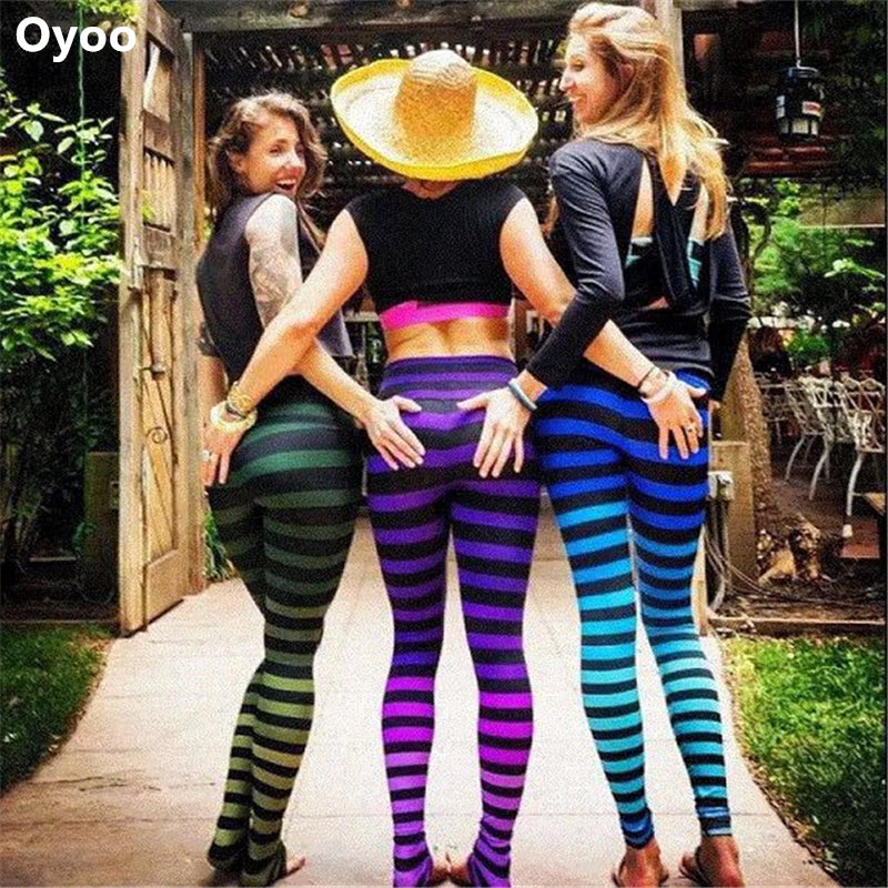 women's striped leggings tights