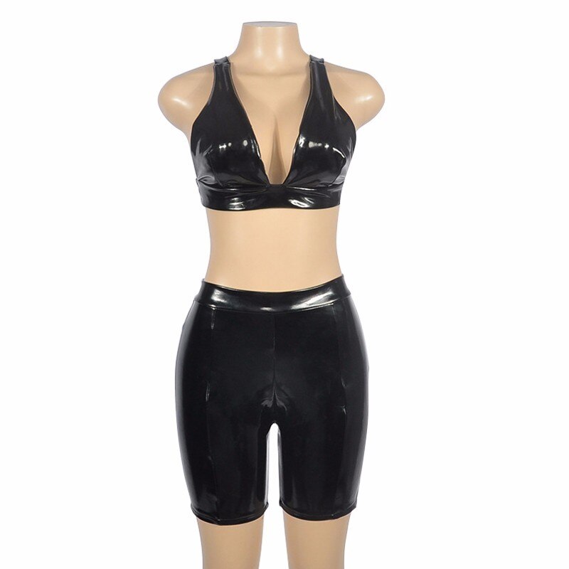 black leather two piece set